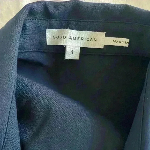 NWT Good American- Navy Blue Button Down Long Sleeve Collar Shirt Dress - Picture 4 of 9